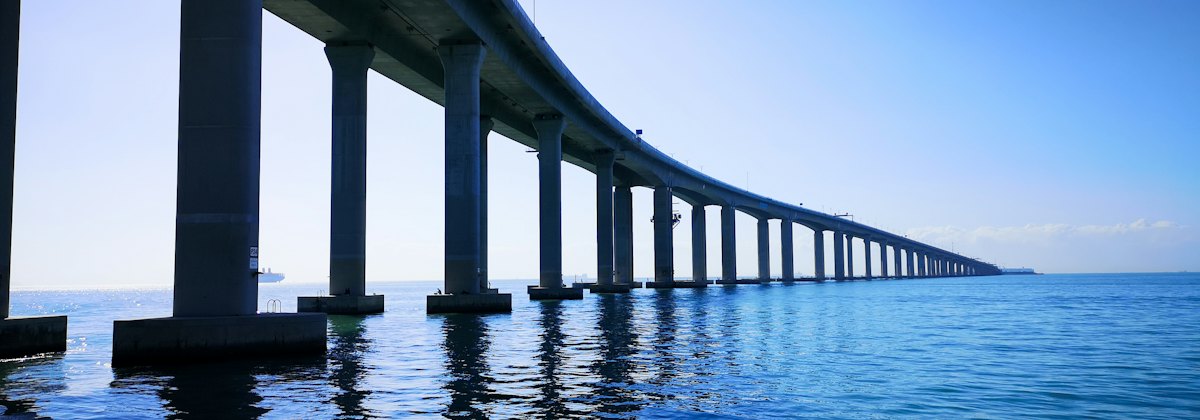 Bridge spanning open water