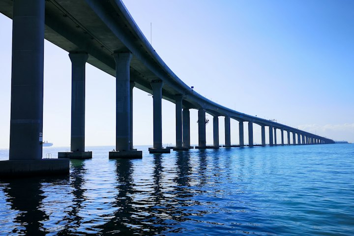 Bridge spanning open water